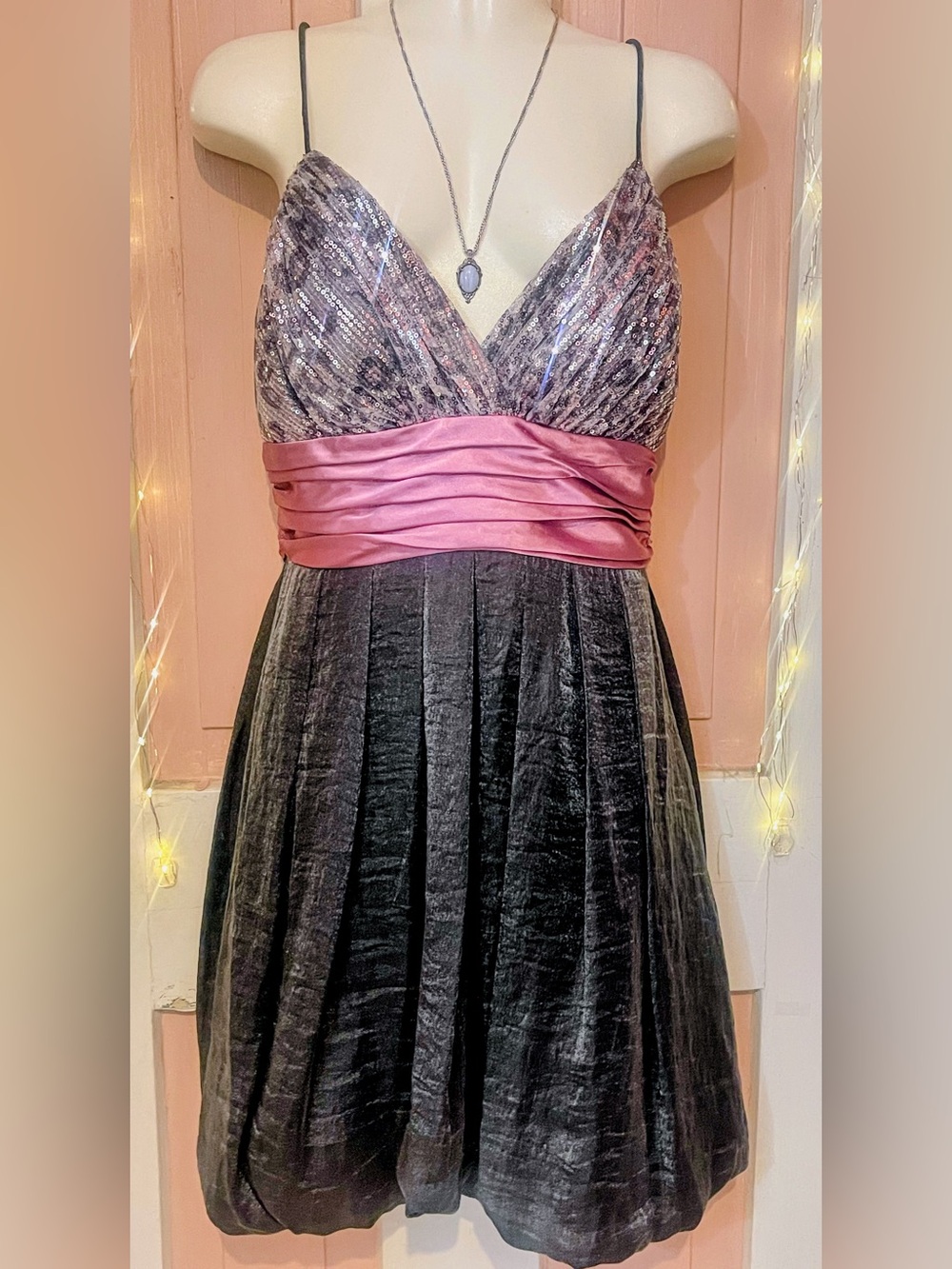 Two-Tone Velvet Cocktail Dress with Pink Waistband Escape by Joanna Cher